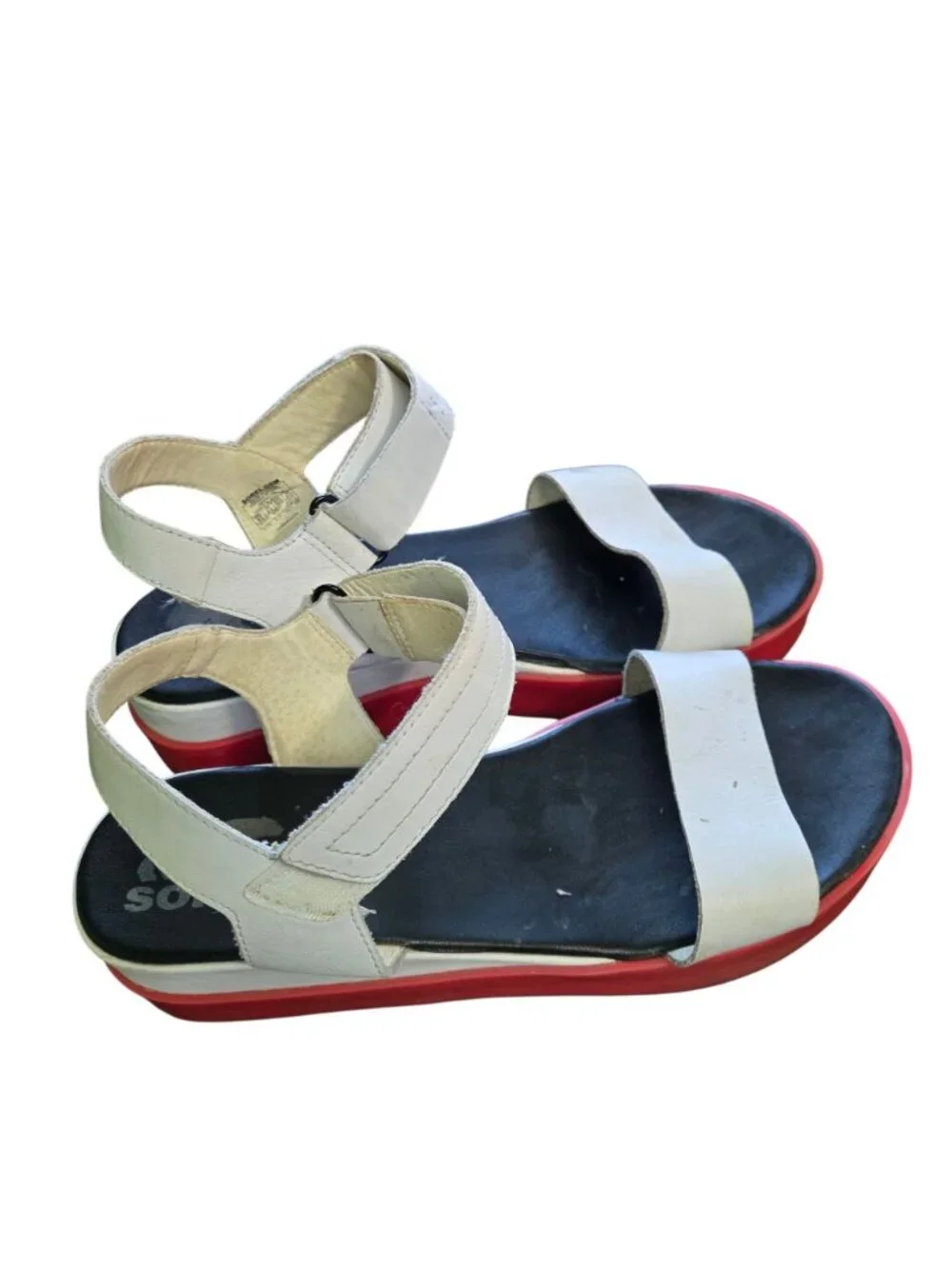 Sorel Cameron Flatform Sandal White/ Punch Pink Leather Size 8.5
